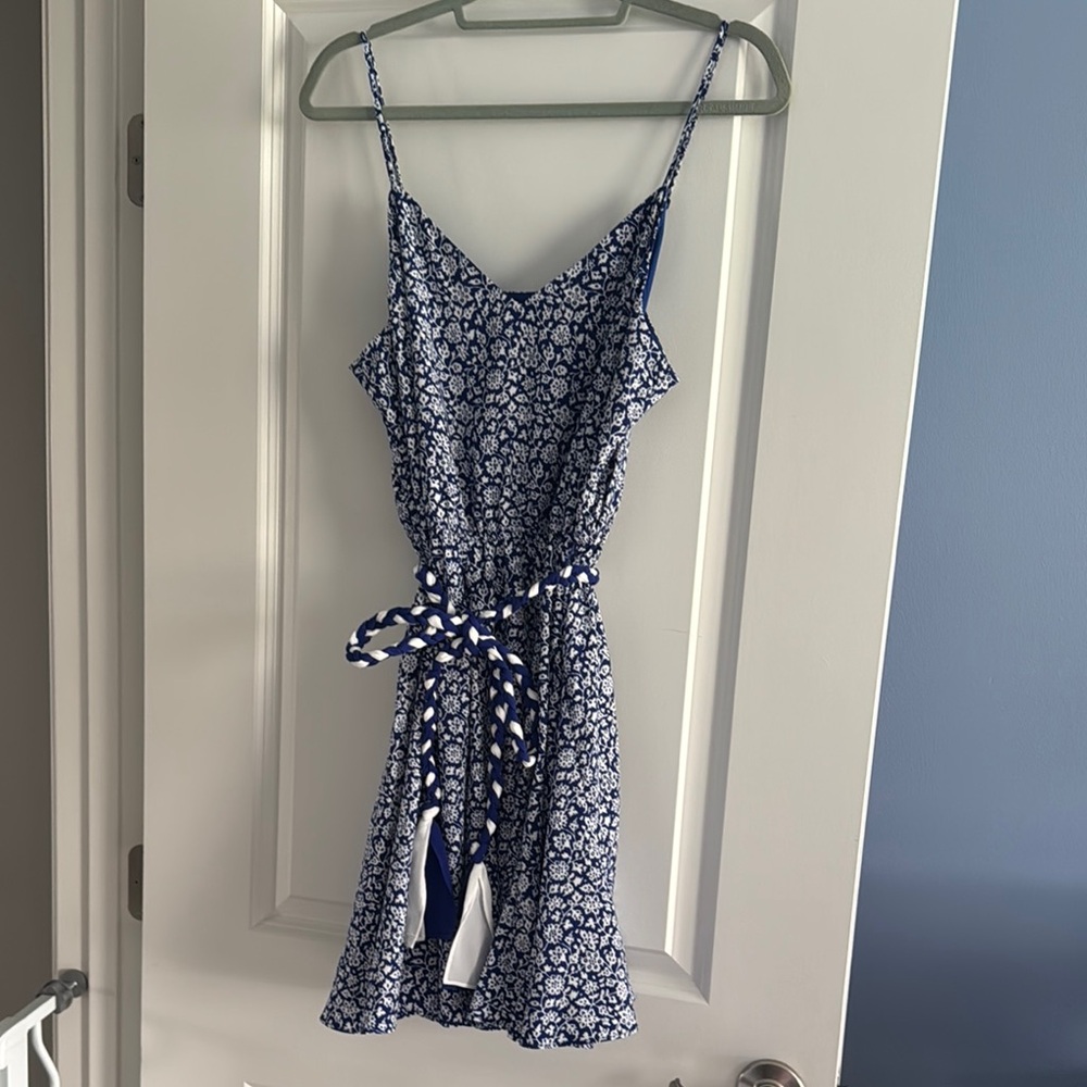Blue and White Wrap Tie Front Sundress